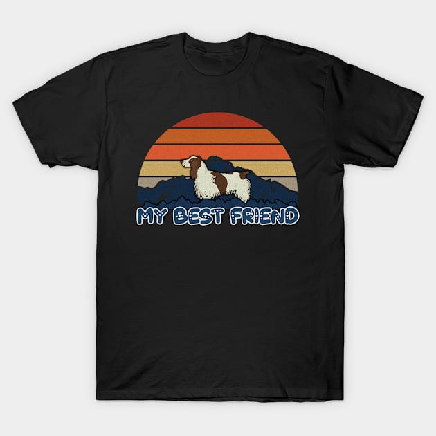 My Best Friend English Springer Spaniel Striped Sunset Mountain Background Design - Gift for English Springer Spaniel Lovers T-Shirt by HarrietsDogGifts